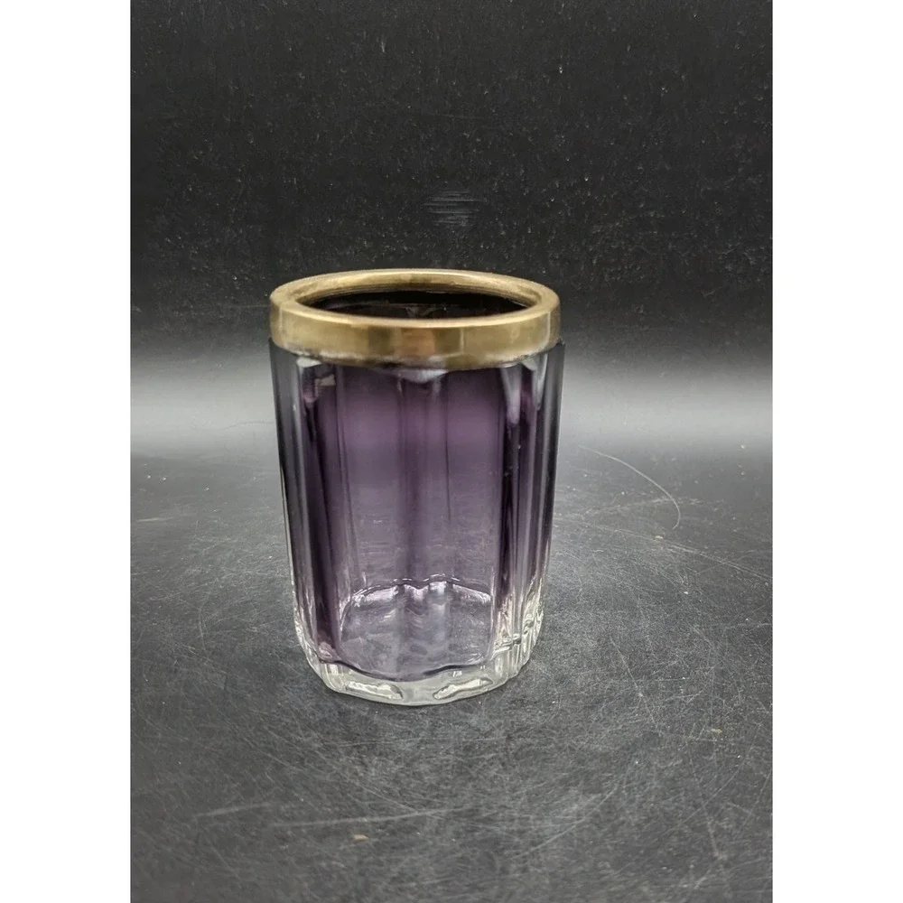 Moser Amethyst Faceted Art Glass Vase with Brass Rim Purple Ombre Bohemian 4